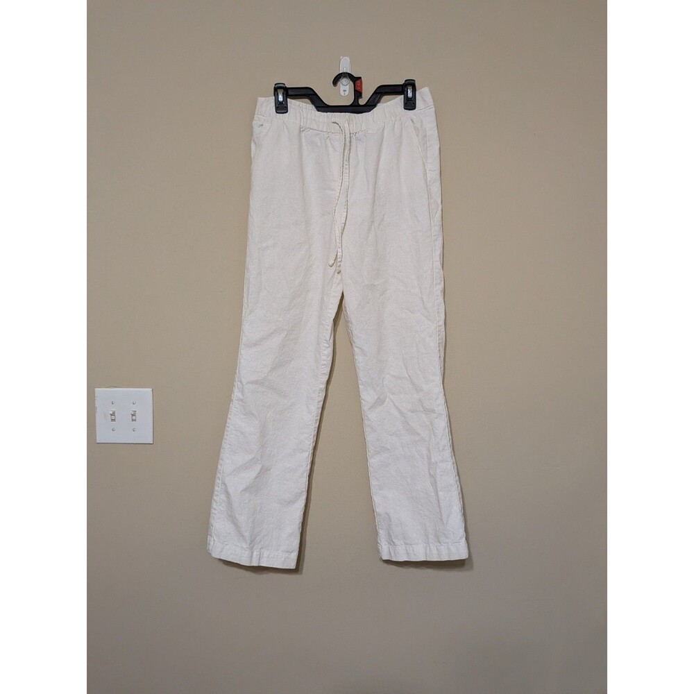 White Drawstring Pants Linen Blend Coastal Grandma Beach Aesthetic Sz M